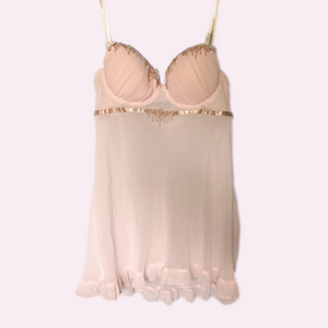 LINDA Donatella baby doll lingerie soft pink sheer Medium embellished